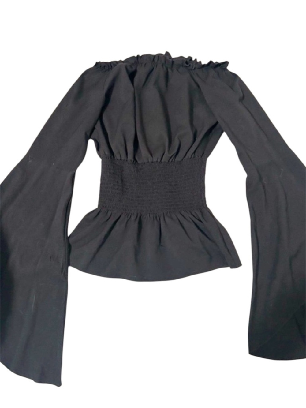 Black Smocked-Waist Off-Shoulder Top - Women